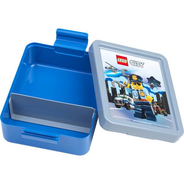 LEGO Brotdose Lunch Box City blau aus PP mit Emoticon-Grafiken auf dem Deckel