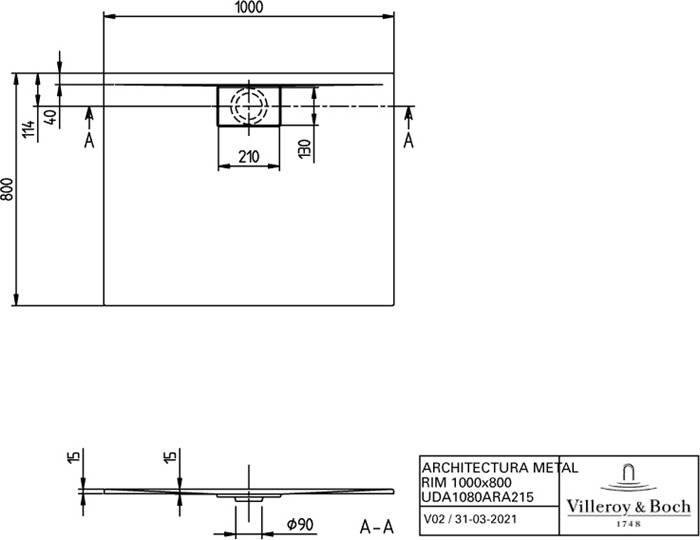 VB DW Architectura 1000x800x15mm re-eckig Eckmontage flb Einb Almond-1