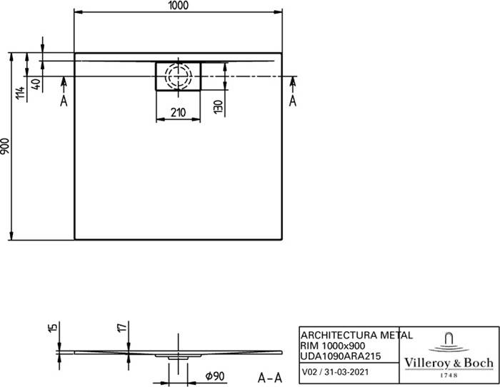 VB DW Architectura 1000x900x15mm re-eckig Eckmontage flb Einb Almond-1