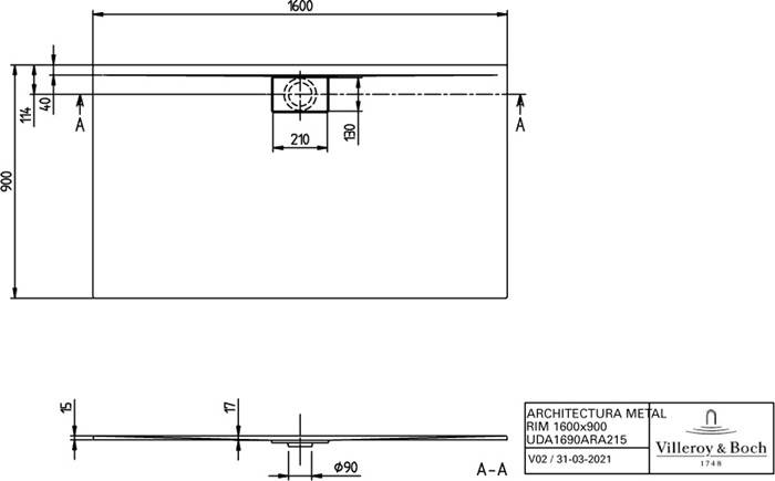 VB DW Architectura 1600x900x15mm re-eckig Eckmontage flb Einb Almond-1