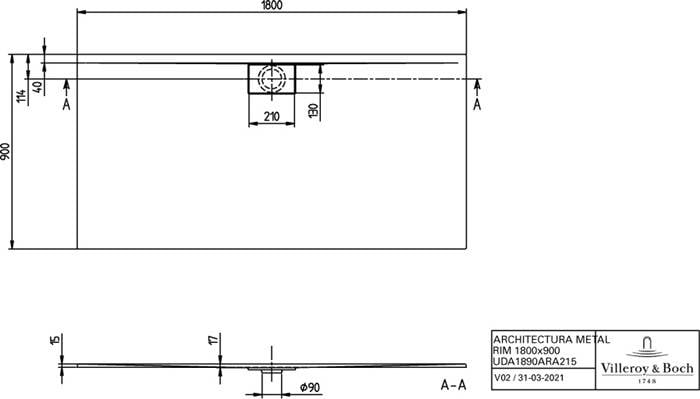 VB DW Architectura 1800x900x15mm re-eckig Eckmontage flb Einb Almond-1
