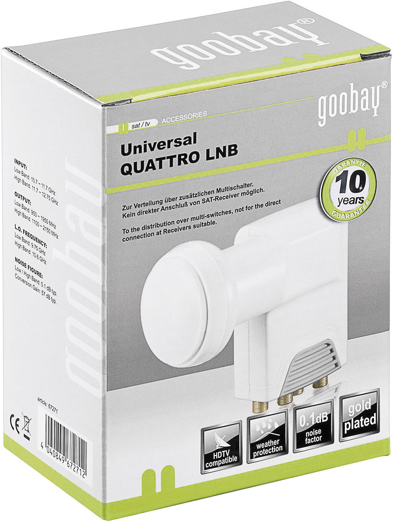 Goobay Universal Quattro-LNB Teilnehmer-Anzahl: 4 Feedaufnahme: 40 mm vergoldete Anschlüsse Hellgrau-2
