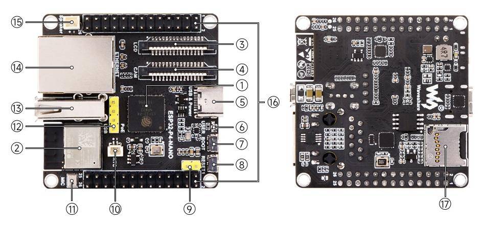 Waveshare ESP32-P4-NANO + Lautsprecher, RISC-V, 32MB PSRAM, HMI, MIPI-CSI/DS, 28 GPIOs, 5V-2