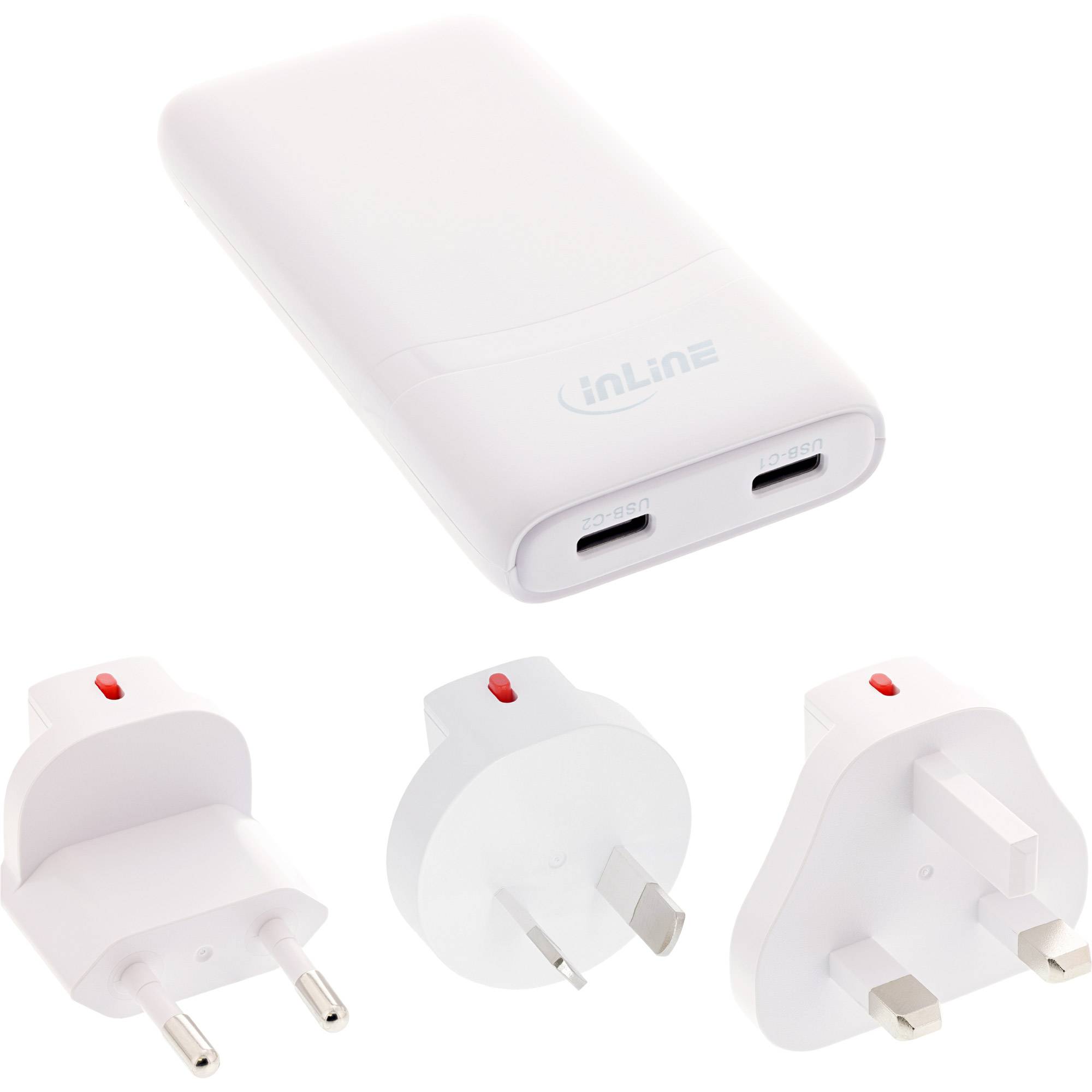 InLine® USB Reise-Netzteil Ladegerät, Dual USB-C, PD, PPS, 65W, flach, weiß-0