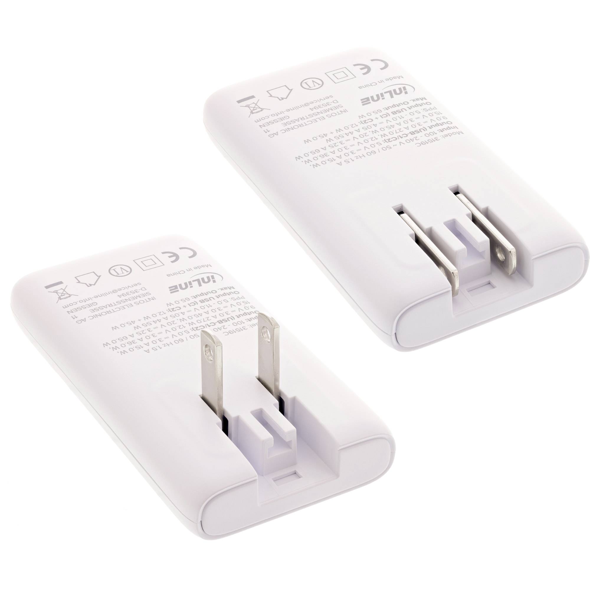InLine® USB Reise-Netzteil Ladegerät, Dual USB-C, PD, PPS, 65W, flach, weiß-1