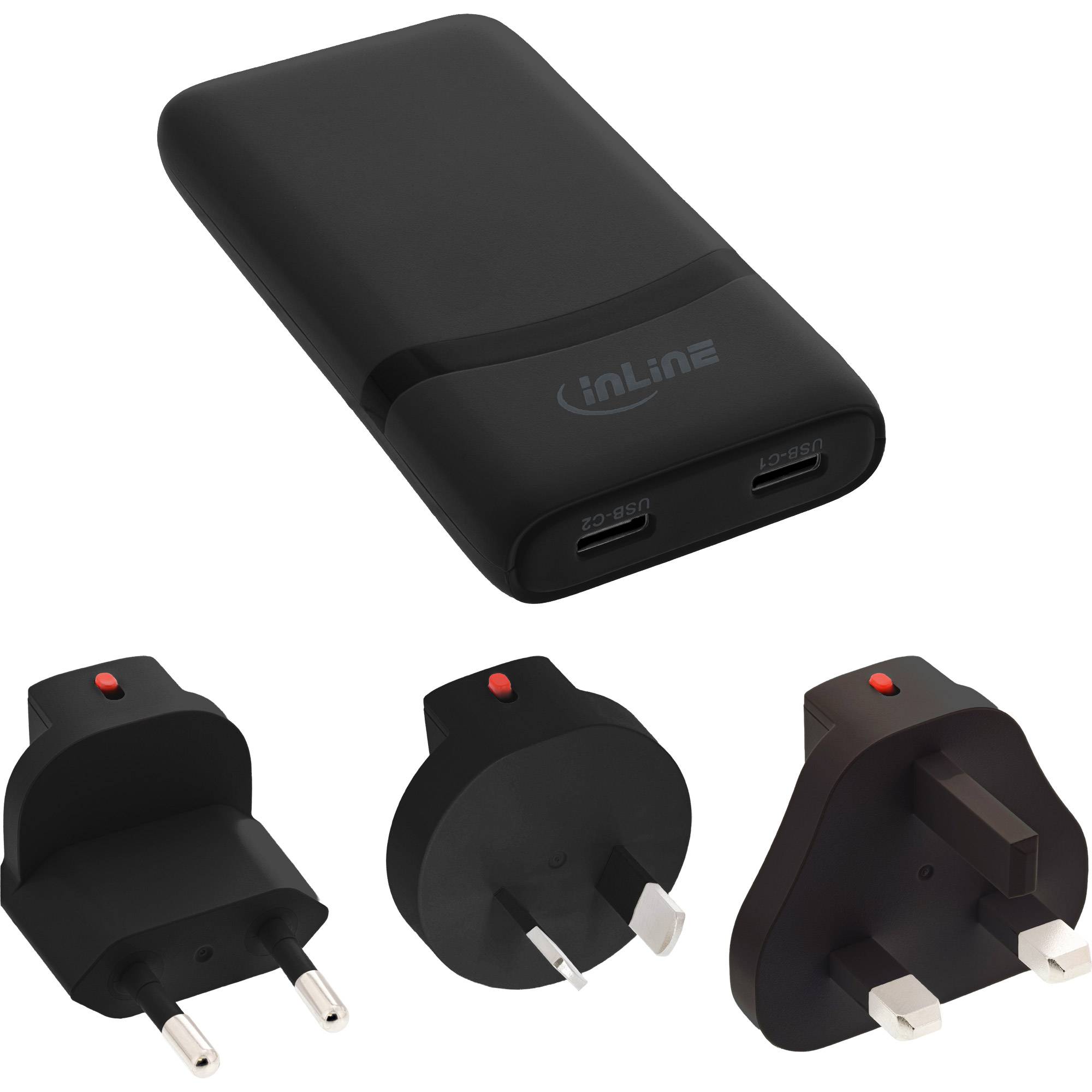 InLine USB Netzteil Ladegerät - Dual USB-C - PD - PPS - 65W - flach - schwarz (31519B)-1