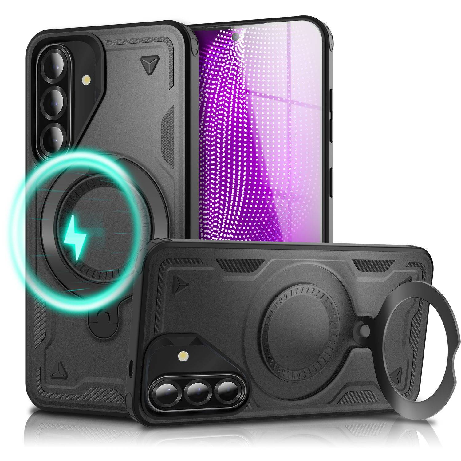 NALIA Handyhülle „Stormguard“ für Samsung Galaxy A36 – Hülle für MagSafe, mit Ring 360° Drehbar, Robust Vulkanschwarz-0