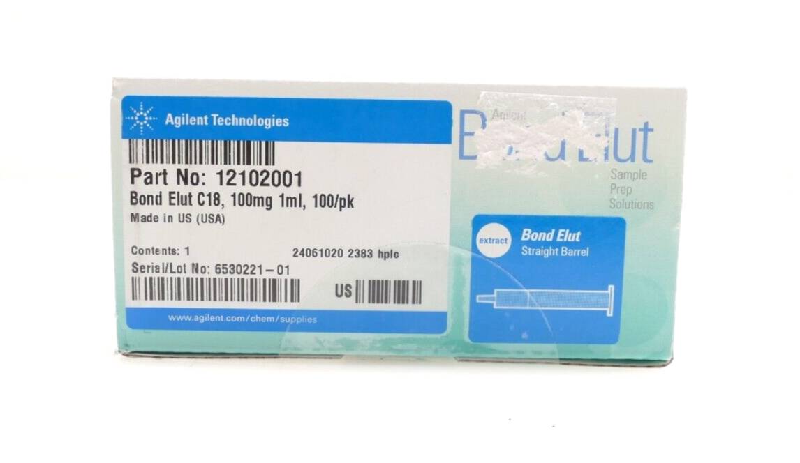 100x Agilent Technologies Bond Elut C18 Kartusche, 100mg, 1ml, 40 μm | 12102001-1