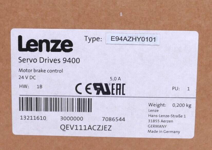 Lenze Servo Drives 9400 Motor Brake Control E94AZHY0101 | 13211610-3