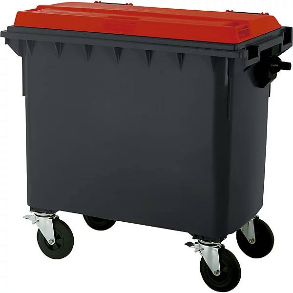 Müllcontainer aus Kunststoff DIN EN 840 Volumen 660 l BxHxT 1360 x 1235 x 765 mm anthrazit/rot. SSI Schäfer