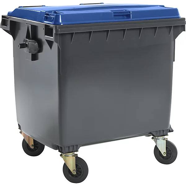 Müllcontainer aus Kunststoff DIN EN 840 Volumen 1100 l BxHxT 1370 x 1470 x 1115 mm anthrazit/blau. SSI Schäfer-0