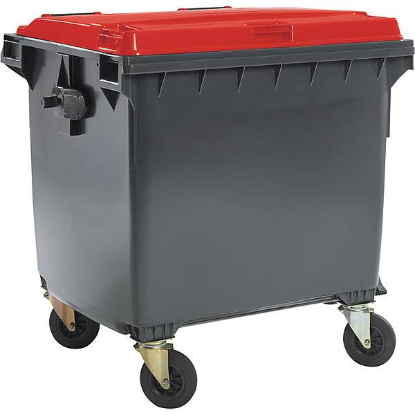 Müllcontainer aus Kunststoff DIN EN 840 Volumen 1100 l BxHxT 1370 x 1470 x 1115 mm anthrazit/rot. SSI Schäfer