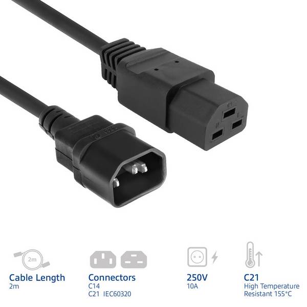 ACT AK5372 Netzkabel C14 - C21 IEC60320 | Schwarz | 2 Meter