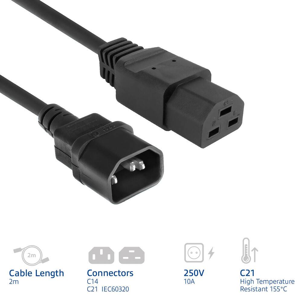 ACT AK5372 Netzkabel C14 - C21 IEC60320 | Schwarz | 2 Meter-0