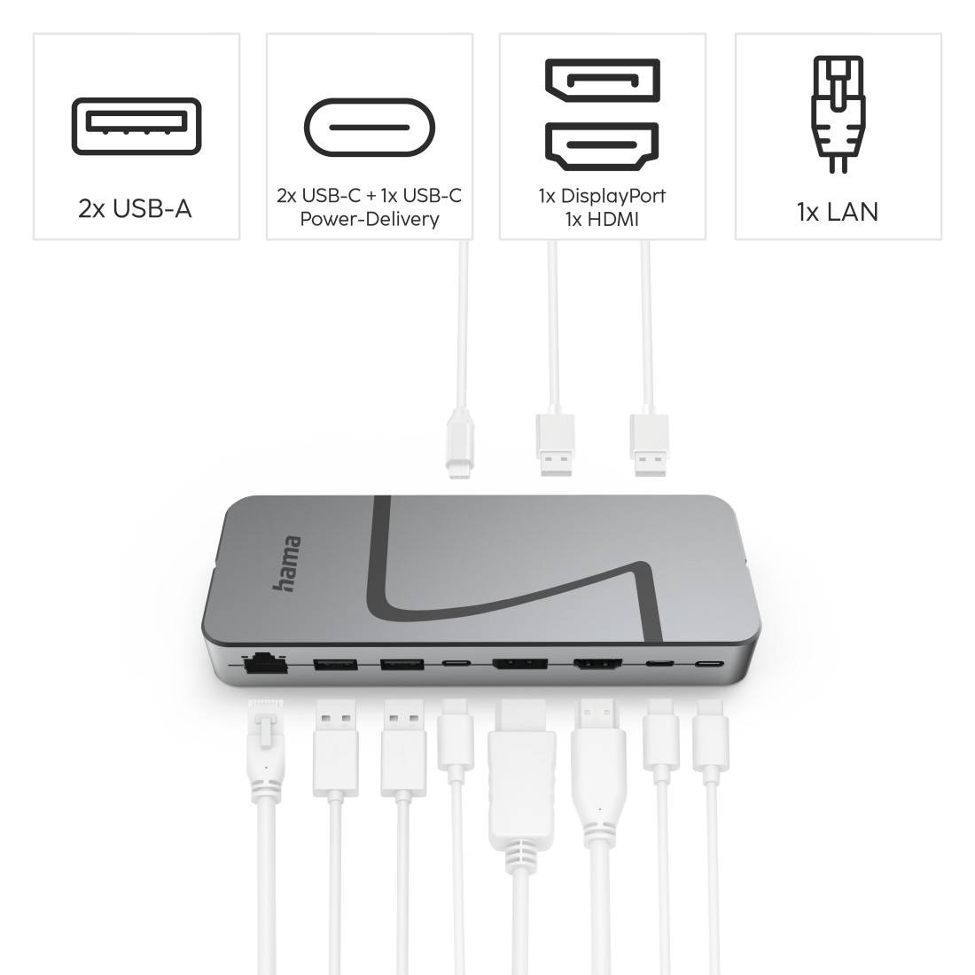 hama 00200200 USB4-Docking-Station "Connect2Office Speed", USB-C, PD, 40 Gbit/s, 10 Ports-1