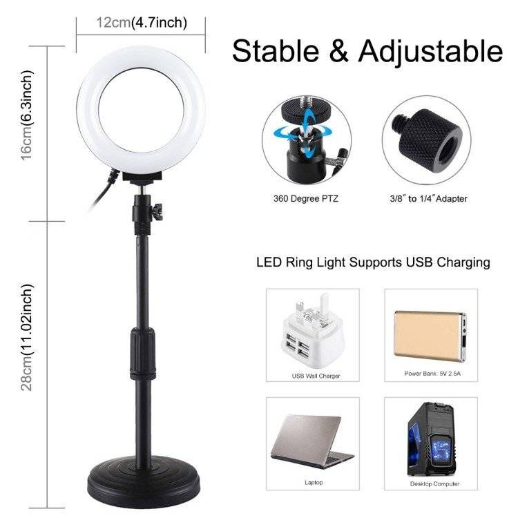 Ring LED Lampe Puluz mit verstellbarem Sockel PU391-3