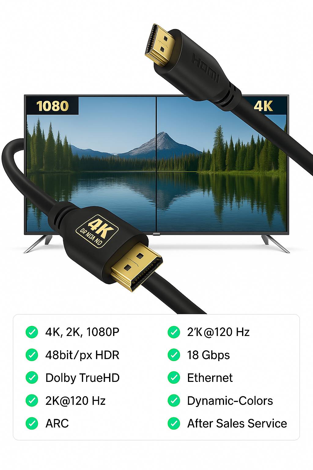HDMI Kabel 1,5m High Speed 2.0 Schwarz – mit Ethernet, eARC, 3D, 4K Ultra HD für PS4, Xbox, TV, PC, Beamer-1