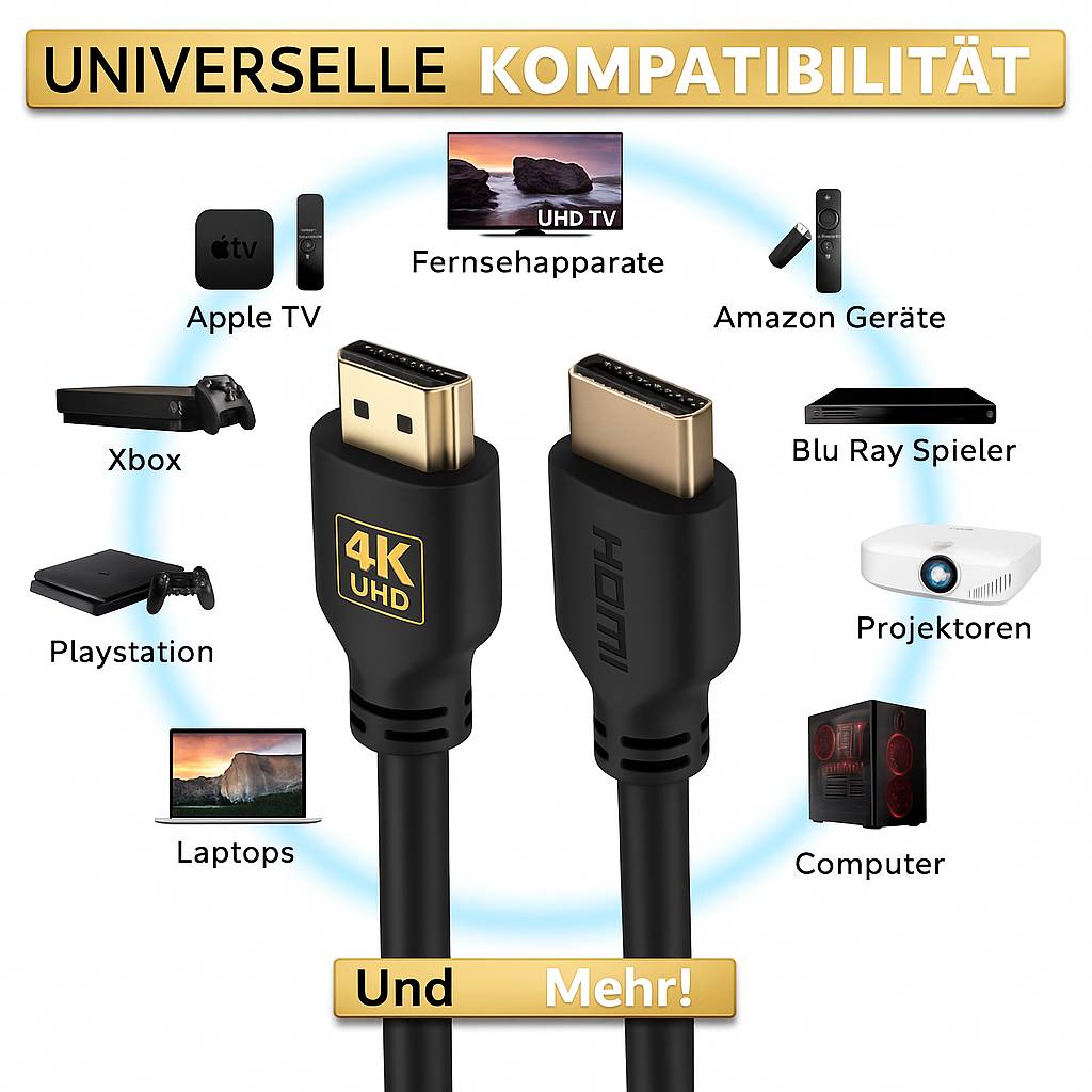 HDMI Kabel 1,5m High Speed 2.0 Schwarz – mit Ethernet, eARC, 3D, 4K Ultra HD für PS4, Xbox, TV, PC, Beamer-2