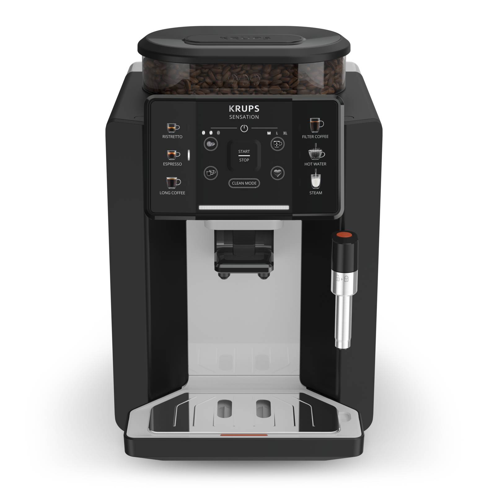 Krups Sensation C10 EA910A, Espressomaschine, 1,7 l, Kaffeebohnen, Eingebautes Mahlwerk, 1450 W, Schwarz, Chrom-0