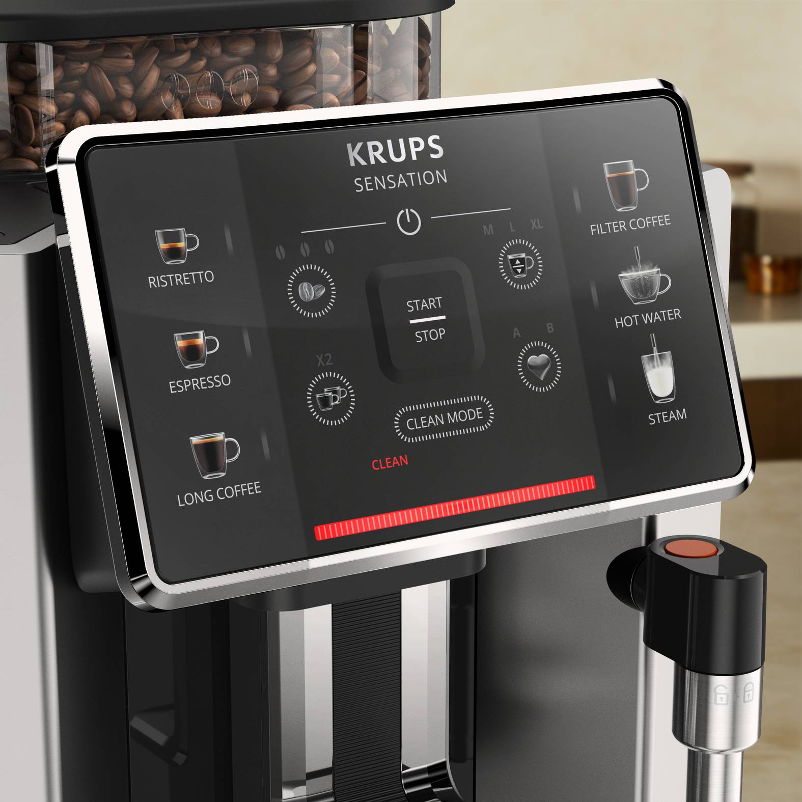 Krups Sensation C10 EA910A, Espressomaschine, 1,7 l, Kaffeebohnen, Eingebautes Mahlwerk, 1450 W, Schwarz, Chrom-4