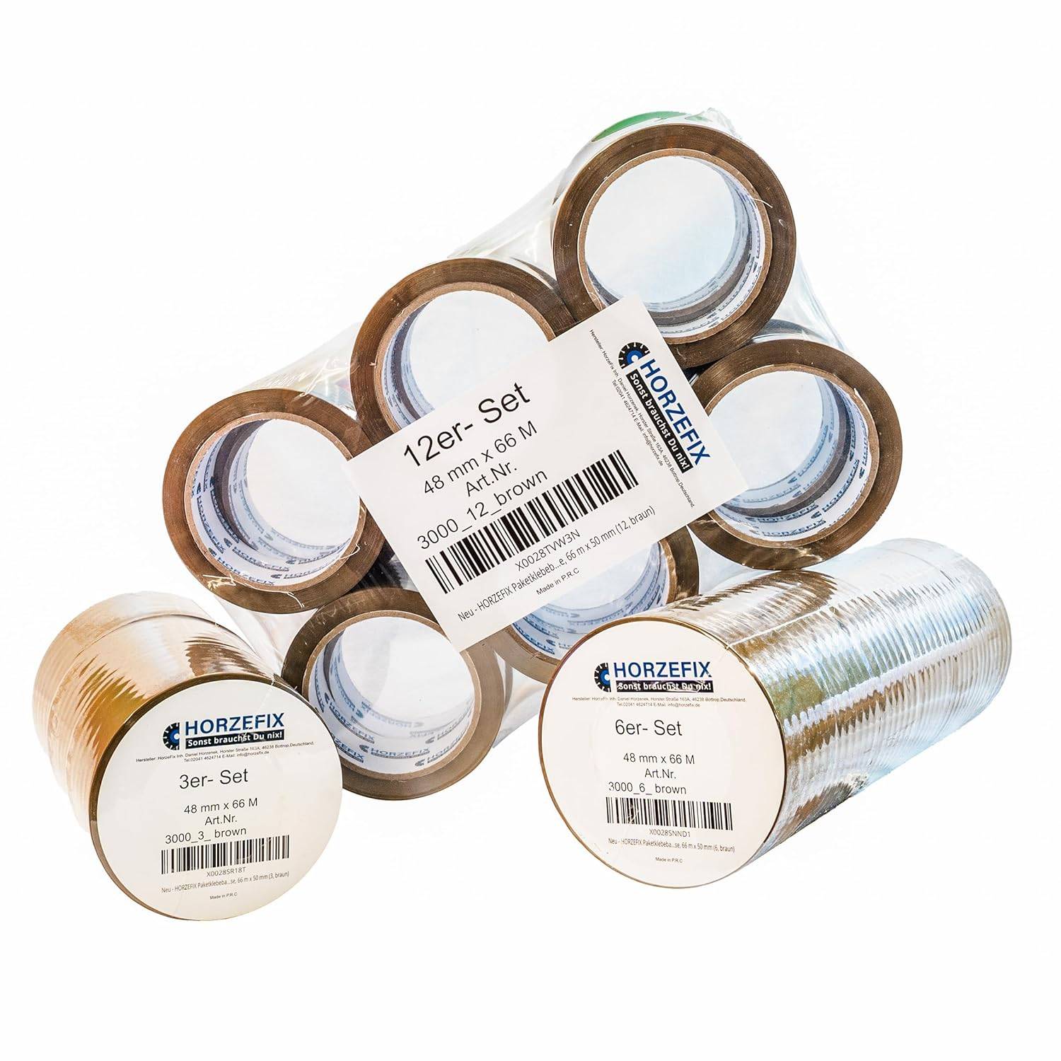 HorzeFix Paketklebeband braun, 48 mm x 66 m, 6er Pack (6, braun)-1