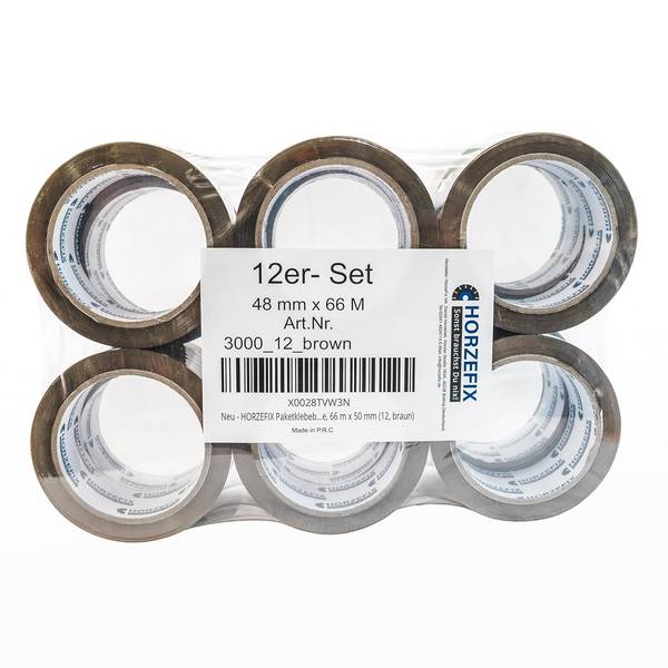 HorzeFix Paketklebeband braun, 48 mm x 66 m, 12er Pack (12, braun)