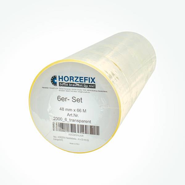 HorzeFix Paketklebeband transparent, 48 mm x 66 m, 6er Pack (6, transparent)