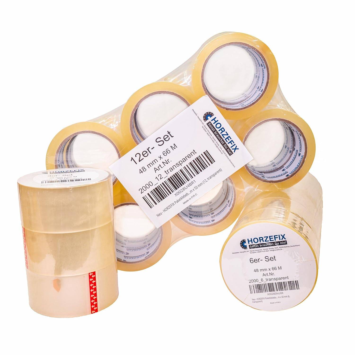 HorzeFix Paketklebeband transparent, 48 mm x 66 m, Einzel (1, transparent)-1