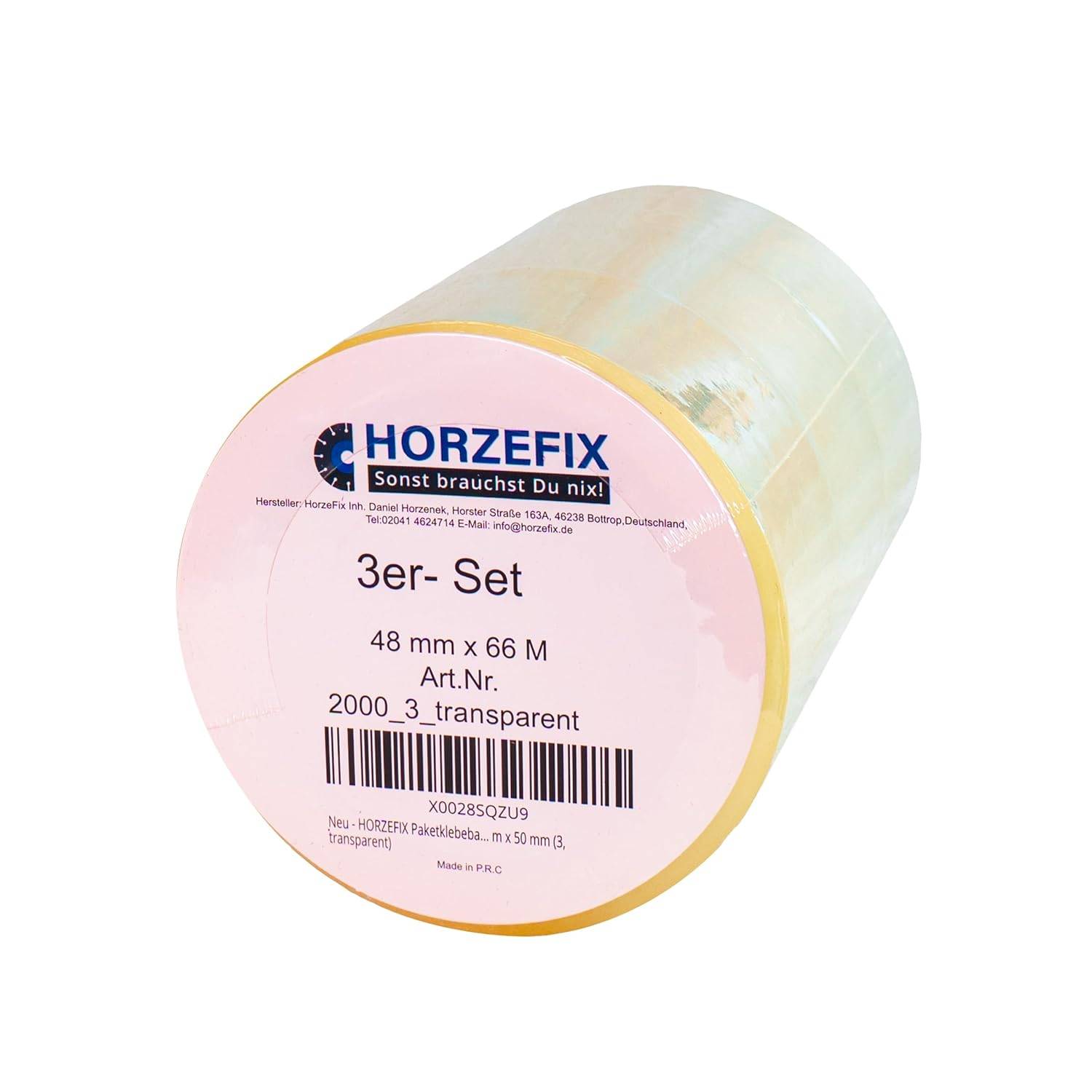 HorzeFix Paketklebeband transparent, 48 mm x 66 m, 3er Pack (3, transparent)-0