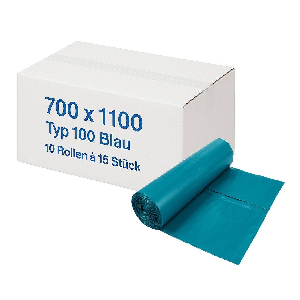 150x Müllsack 120L LDPE Abfallsäcke 700 x 1100 mm blau Typ 100-0