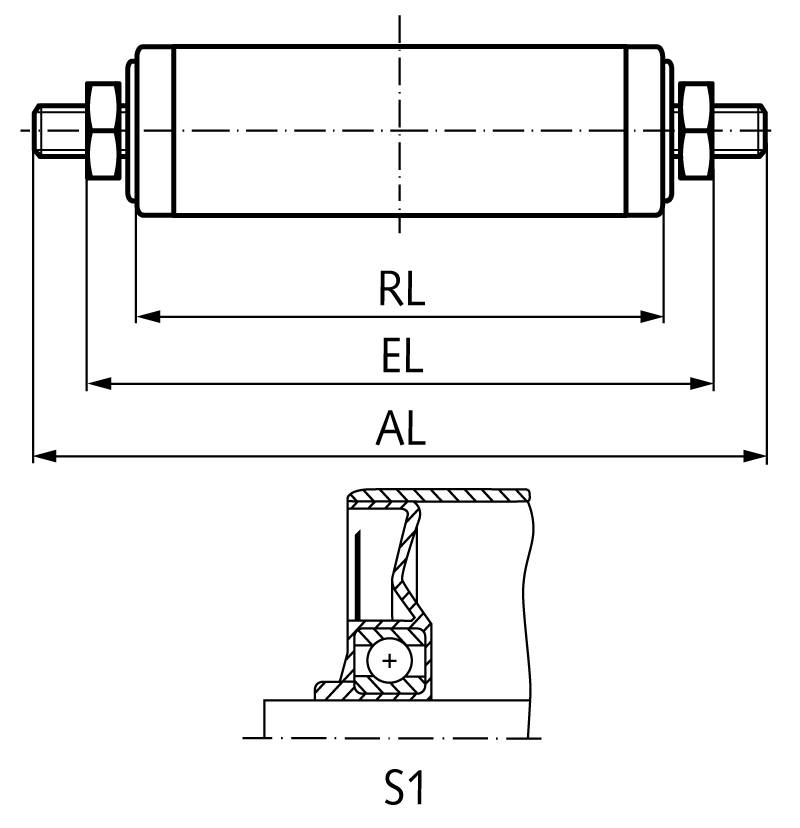 65682505 Tragrolle S1 Zn Ø50 500mm Achse mit AG-1
