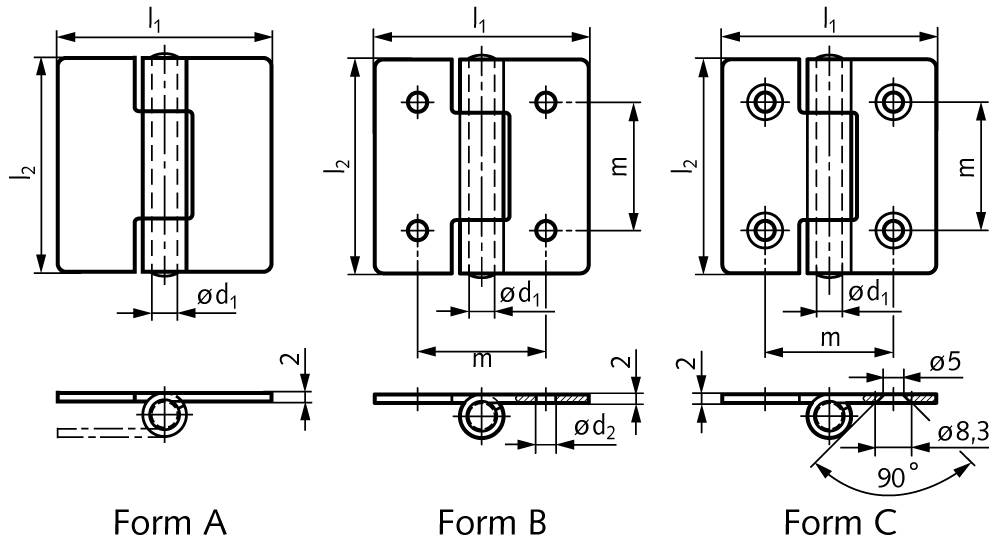 67700191 Blechscharnier M136 Form B, 40x40; RF-1