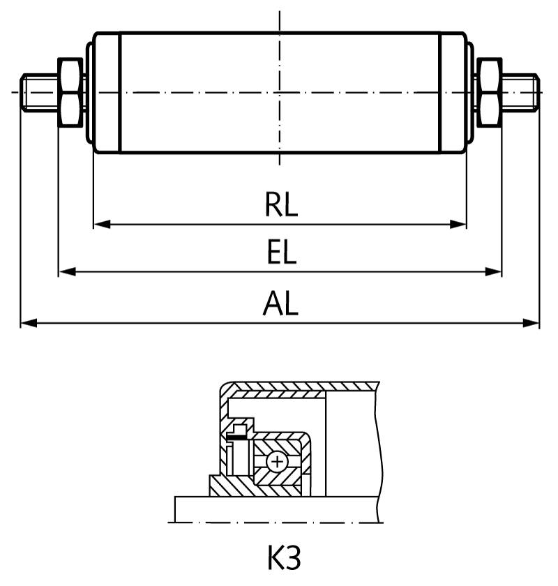 65654506 Tragrolle K3 Ø50mm 600mm Achse mit AG-1