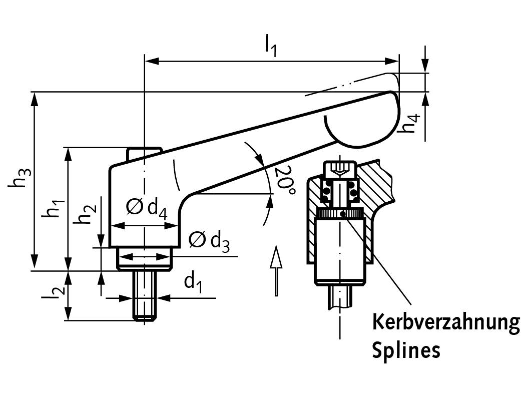 66577520 Klemmhebel 300 Form G;M5x20 ;L1=45-1