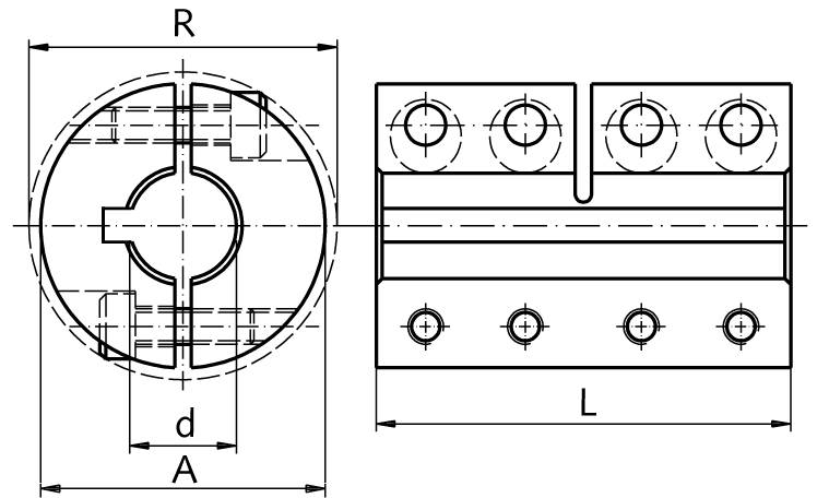 60099910 Kupplung MAT; 1.4305 geteilt;B=10mm + Nut-1