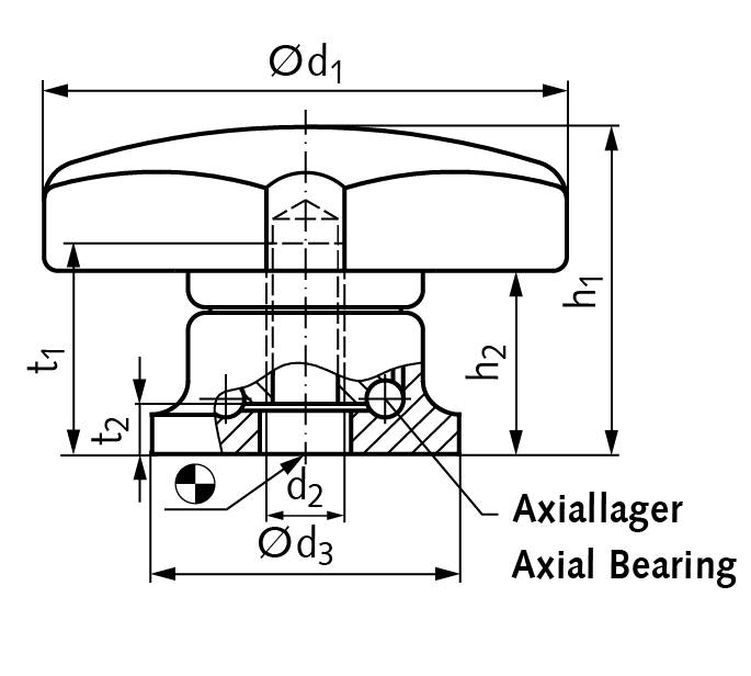 66064000 Kreuzgriff d1=40mm Mit Axiallager-1