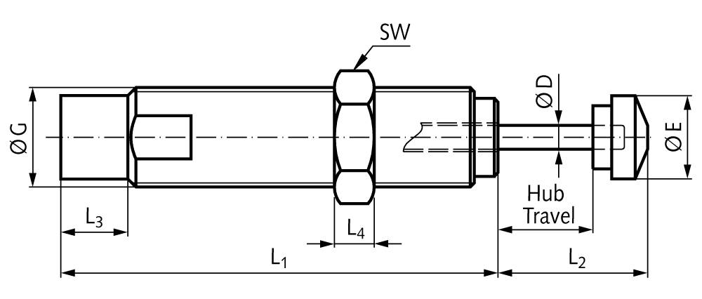 69090000 Kleinstoßdämpfer Hub 40mm 25x1,5-1