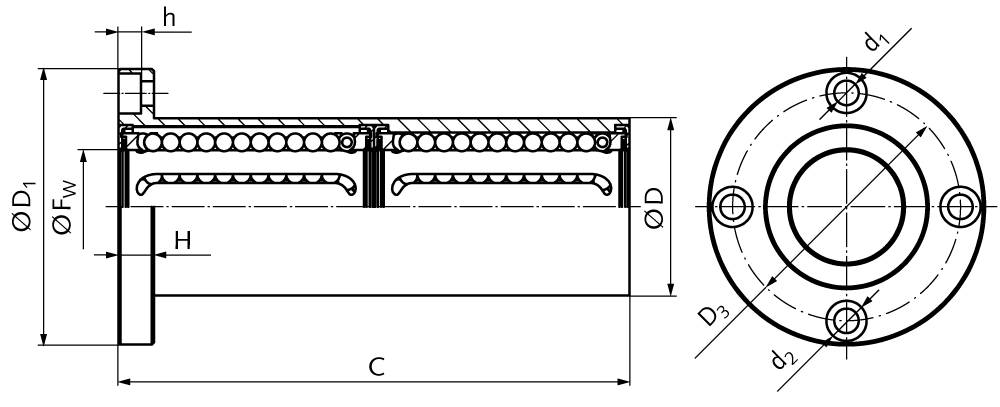 64600606FL Linearkugellager KBT-ST-FL Ø 6 lang-1