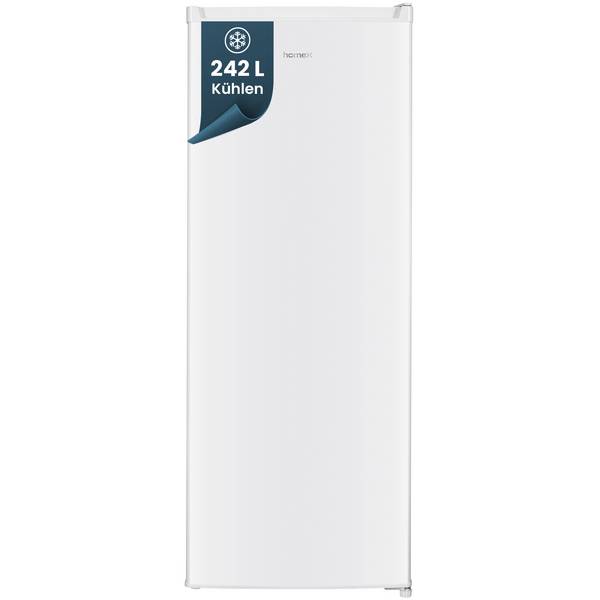homeX CS2422E-W Kühlschrank ohne Gefrierfach groß, freistehender Vollraumkühlschrank - 242 Liter, 143 cm hoch, weiß