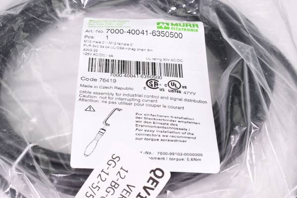 Murrelektronik GmbH Murr Elektronik Kabel 7000-40041-6350500 M12 Buchse/M12 Stecker 5m 5-polig PUR Murr Elektronik Kabel-1