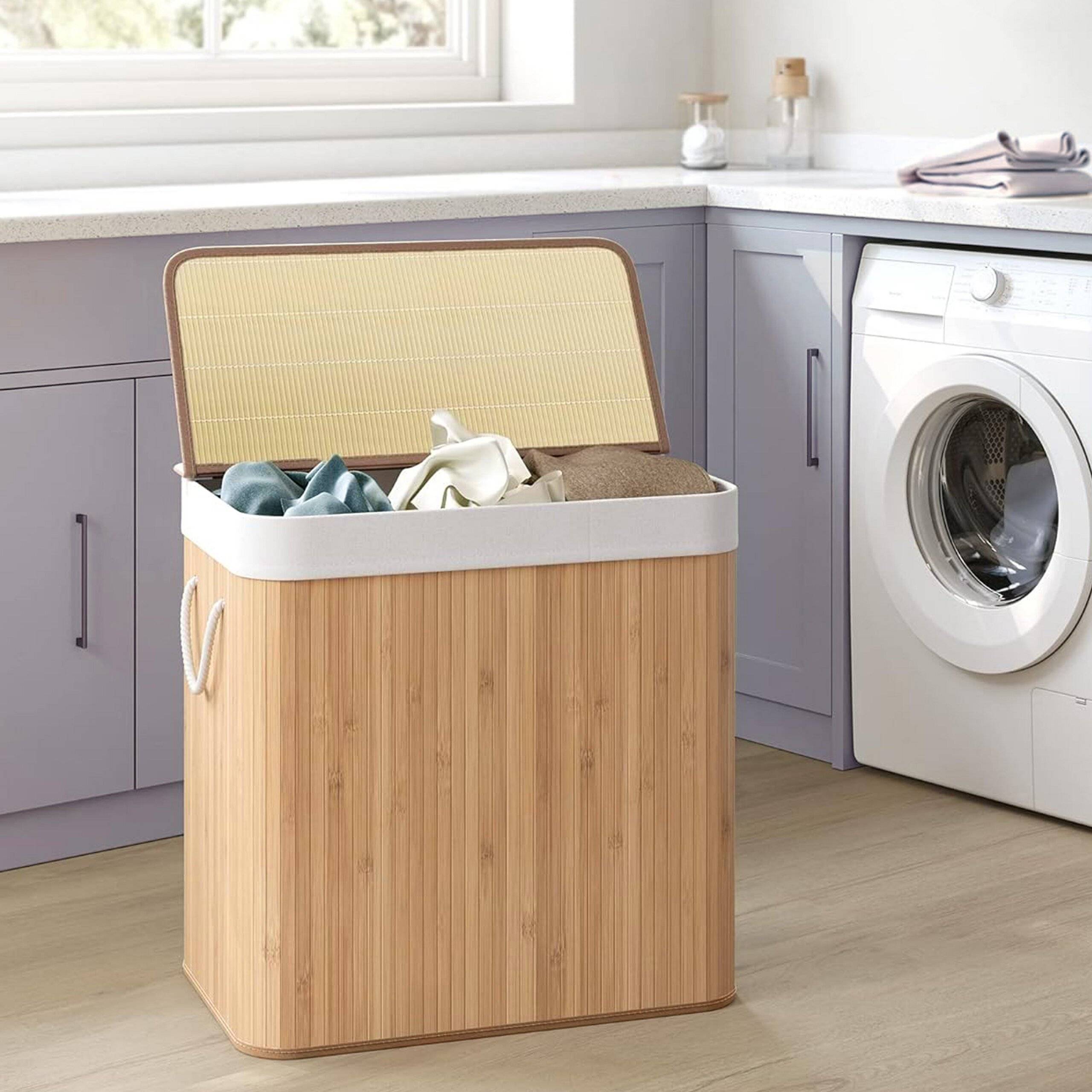 Wäschekorb Wäschesammler Falster XXL B 150 L Bambus braun 3 Fächer hjh LIVING-3