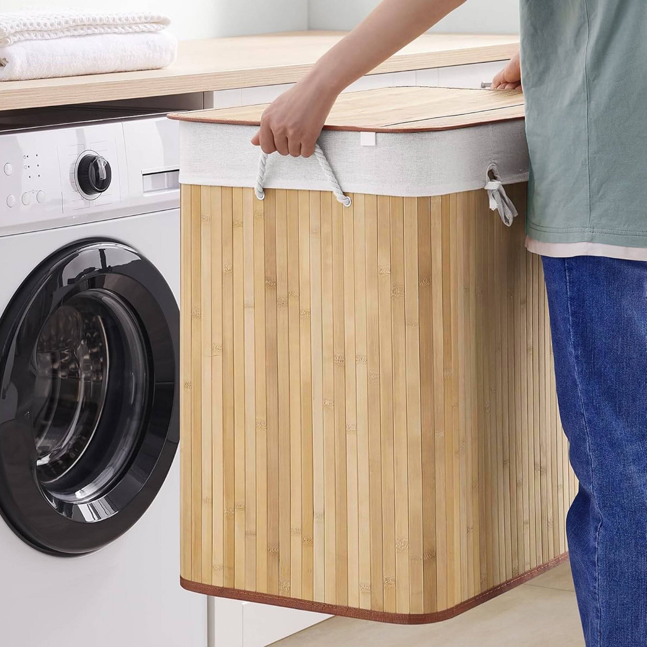 Wäschekorb Wäschesammler Falster XXL B 150 L Bambus braun 3 Fächer hjh LIVING-4