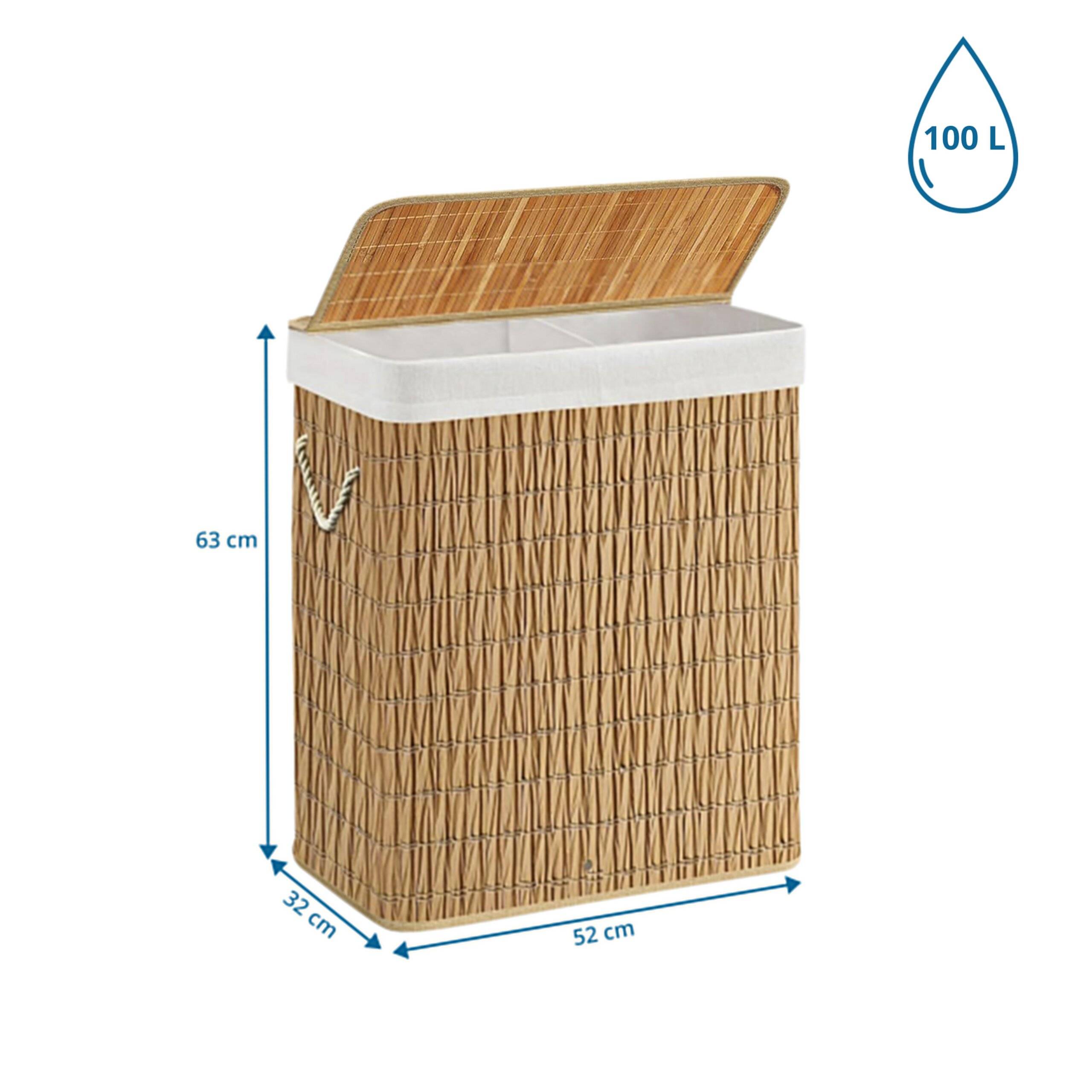 Wäschekorb Wäschesammler FALSTER XL R 100 L Rattan 2 Fächer hjh LIVING-1