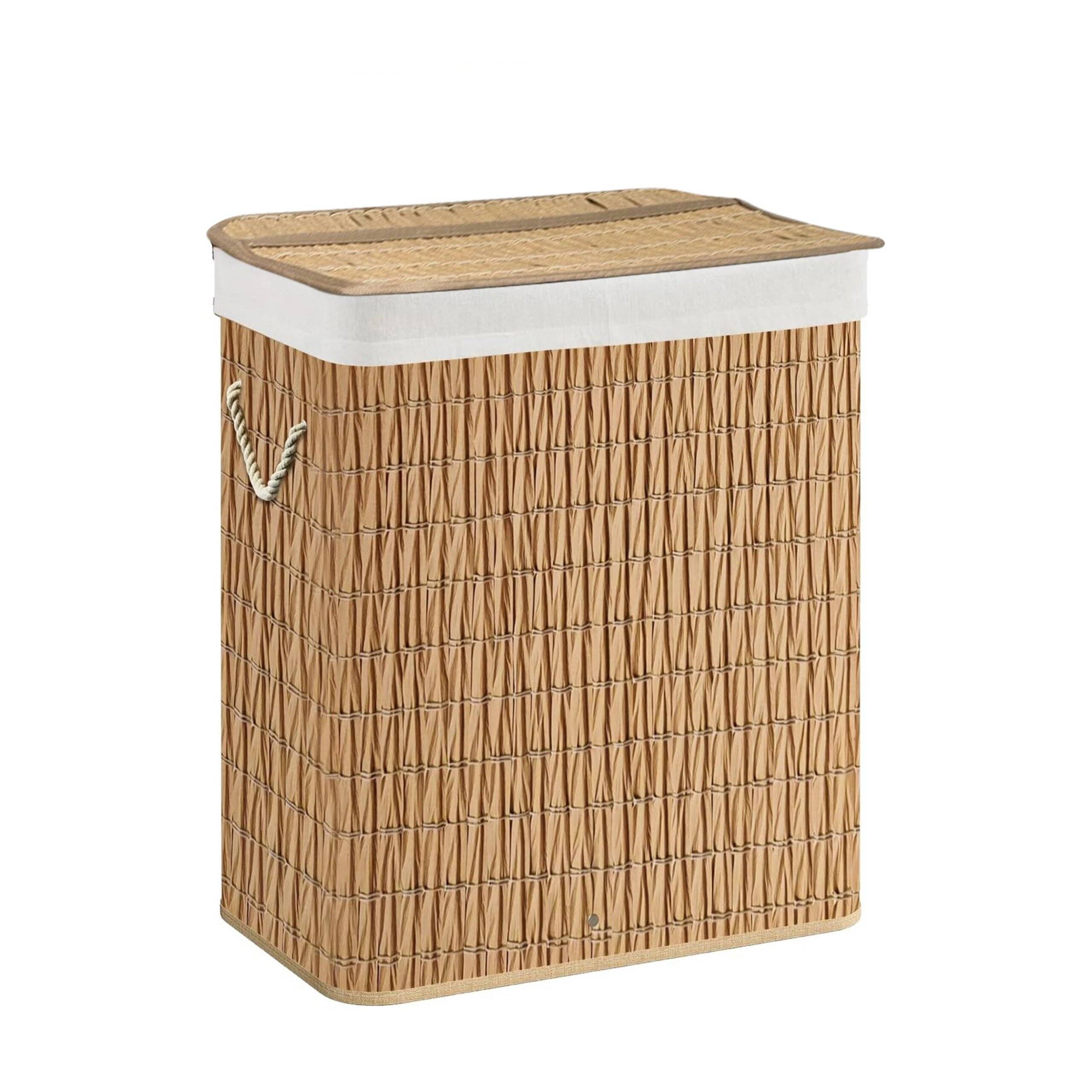Wäschekorb Wäschesammler FALSTER XL R 100 L Rattan 2 Fächer hjh LIVING-0