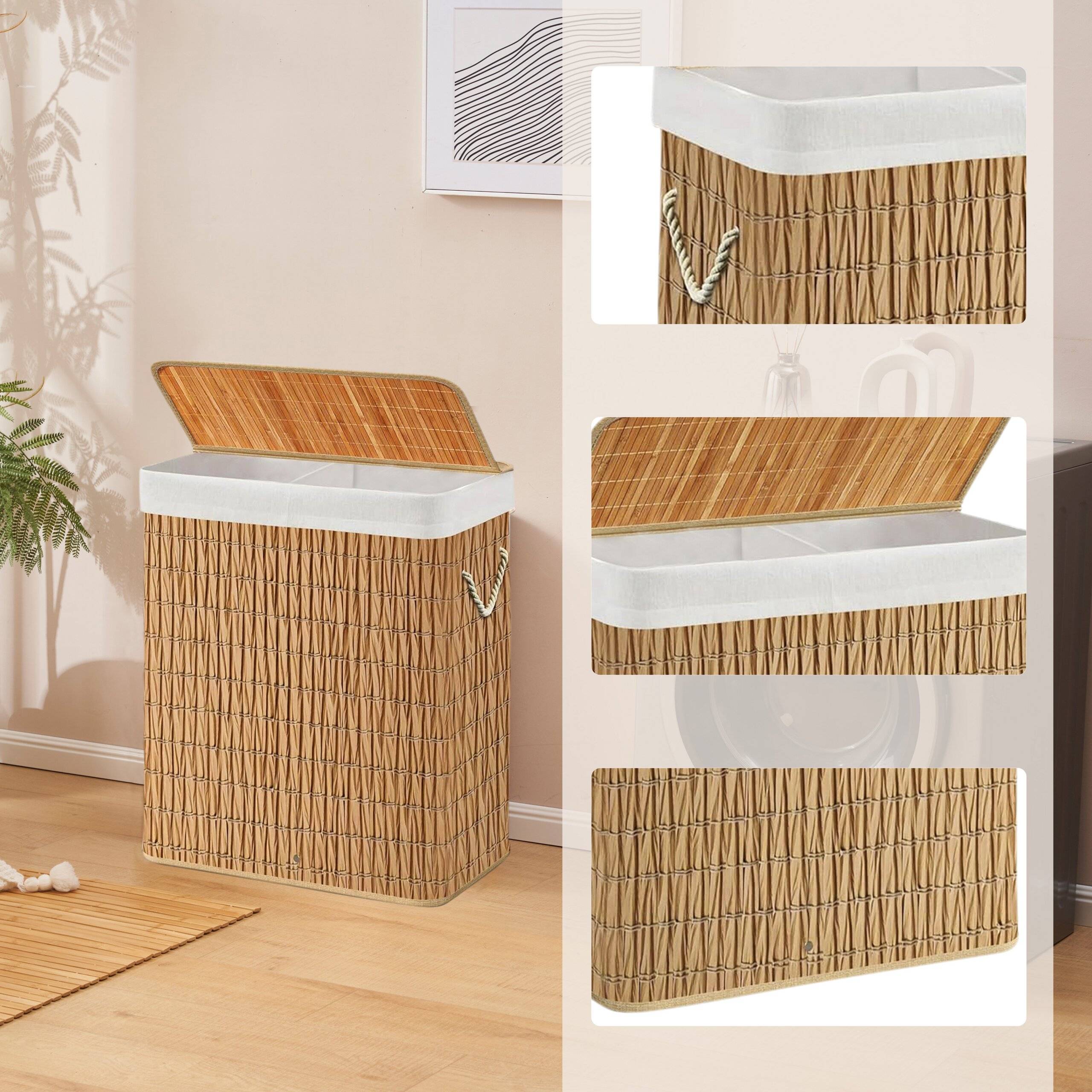 Wäschekorb Wäschesammler FALSTER XL R 100 L Rattan 2 Fächer hjh LIVING-2