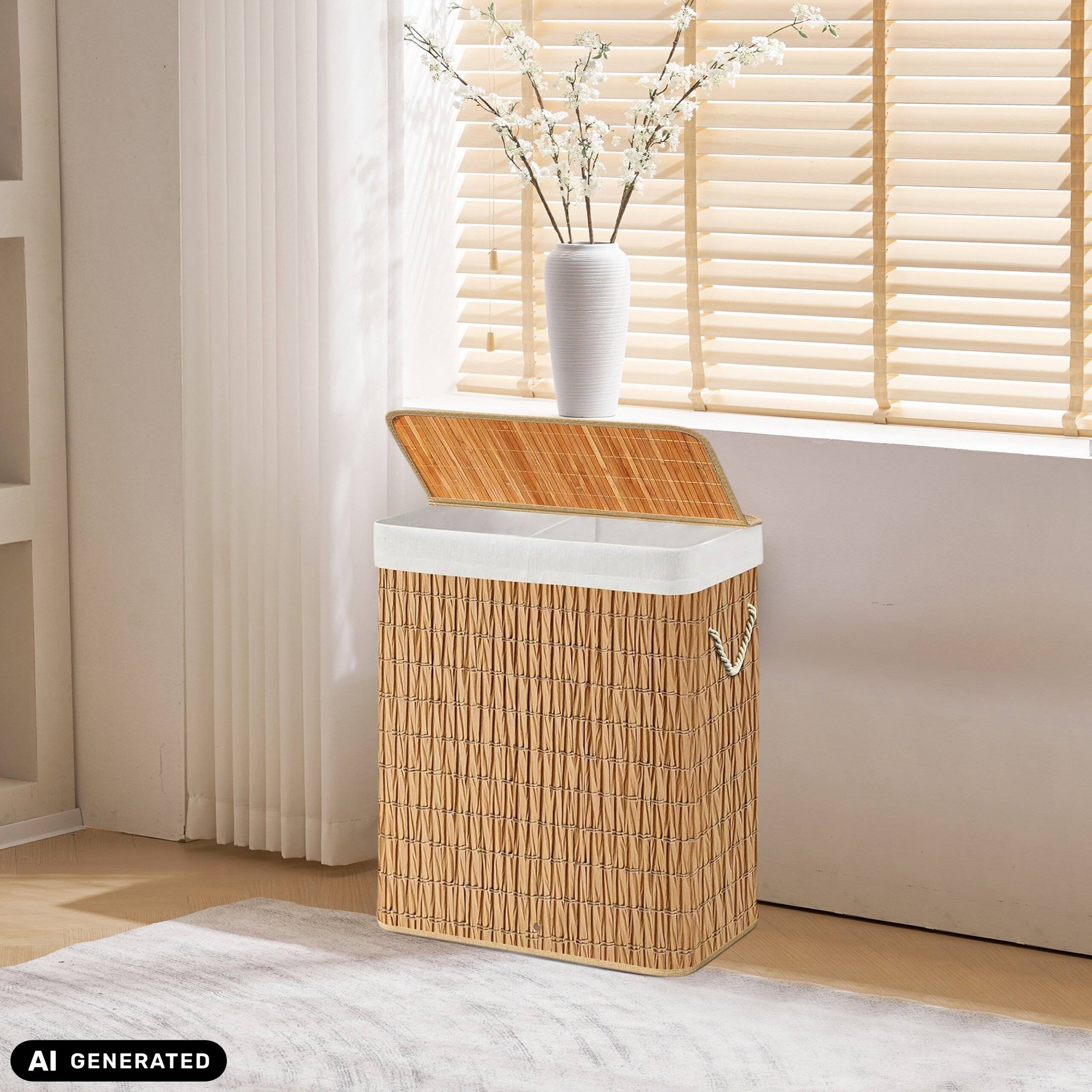Wäschekorb Wäschesammler FALSTER XL R 100 L Rattan 2 Fächer hjh LIVING-3