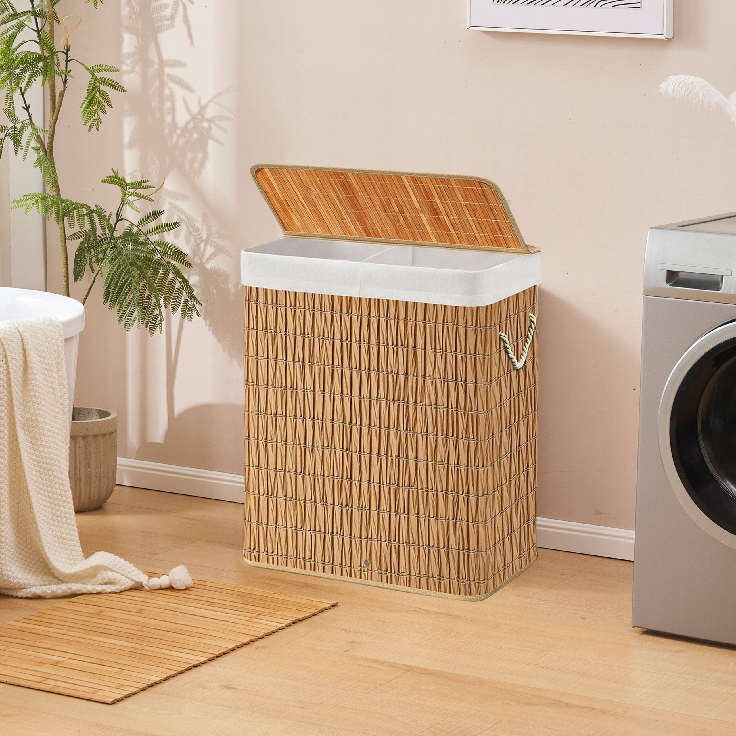 Wäschekorb Wäschesammler FALSTER XL R 100 L Rattan 2 Fächer hjh LIVING-4