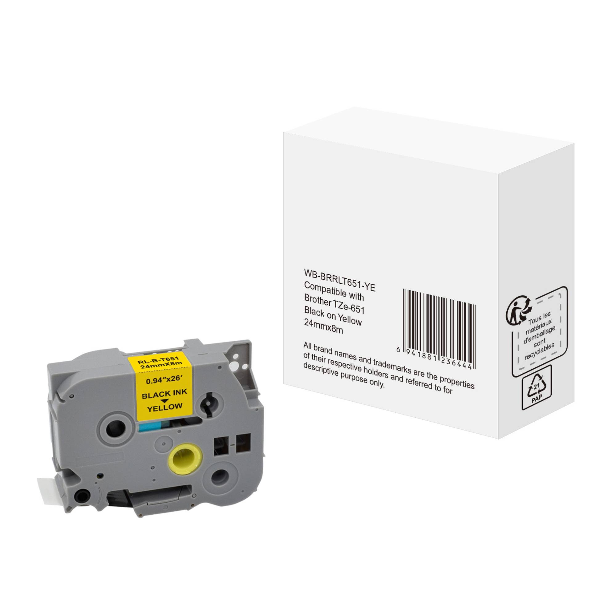 Schriftband wie Brother TZe-651 24mmx8m sw auf ge-0