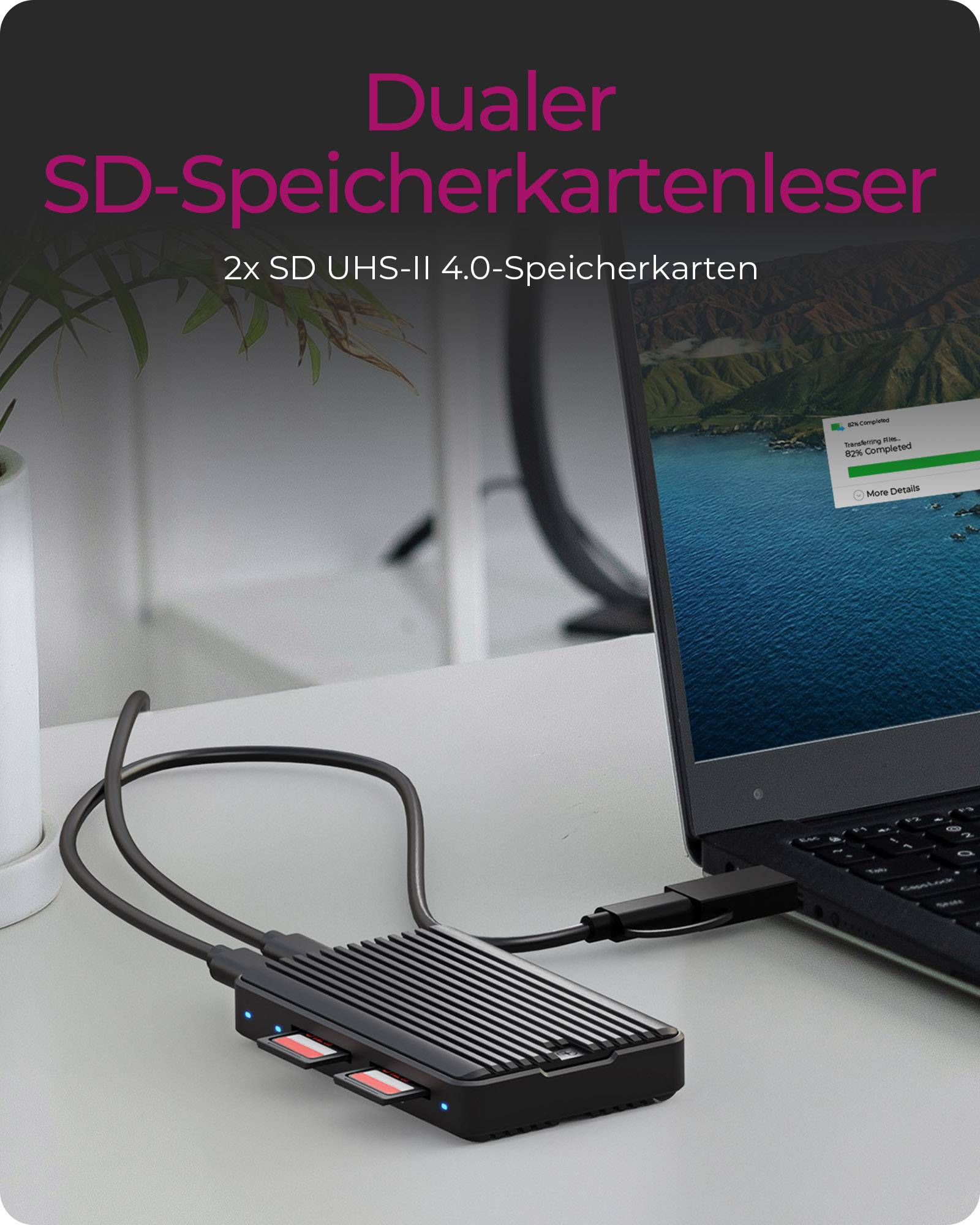 IB-CR602M-C31, M.2 NVMe/SATA SSD Gehäuse mit Kartenleser 2x SD 4.0, Host USB 3.2 Gen 2 Type-C+A 10 Gbit/s-1