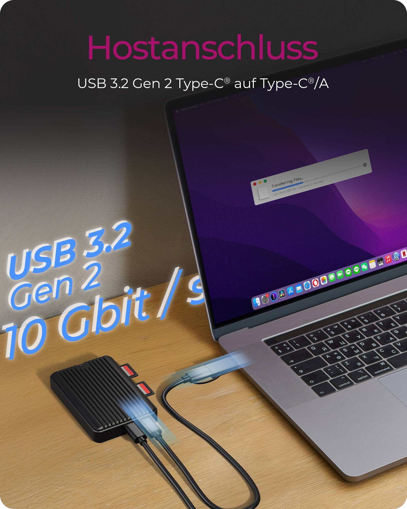 IB-CR602M-C31, M.2 NVMe/SATA SSD Gehäuse mit Kartenleser 2x SD 4.0, Host USB 3.2 Gen 2 Type-C+A 10 Gbit/s-3